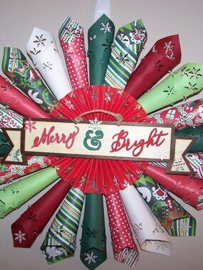 18" Merry & Bright Holiday Handmade Paper Wreath
